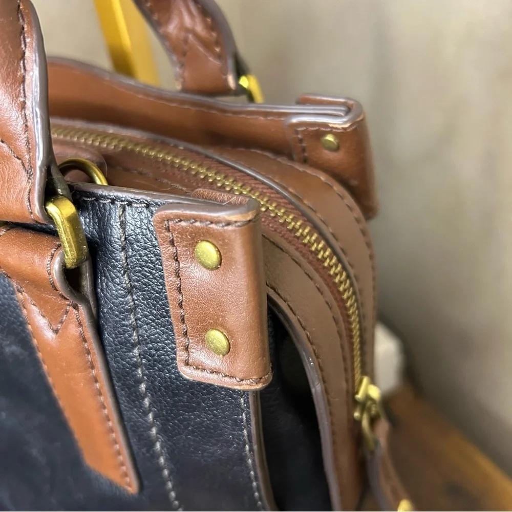 Fossil Black and Brown Leather Satchel